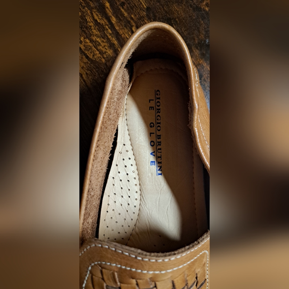 Men's GIORGIO BRUTINI Le Glove 8.5 Tan Basket Weave Leather Upper Loafers Shoe - Picture 7 of 9